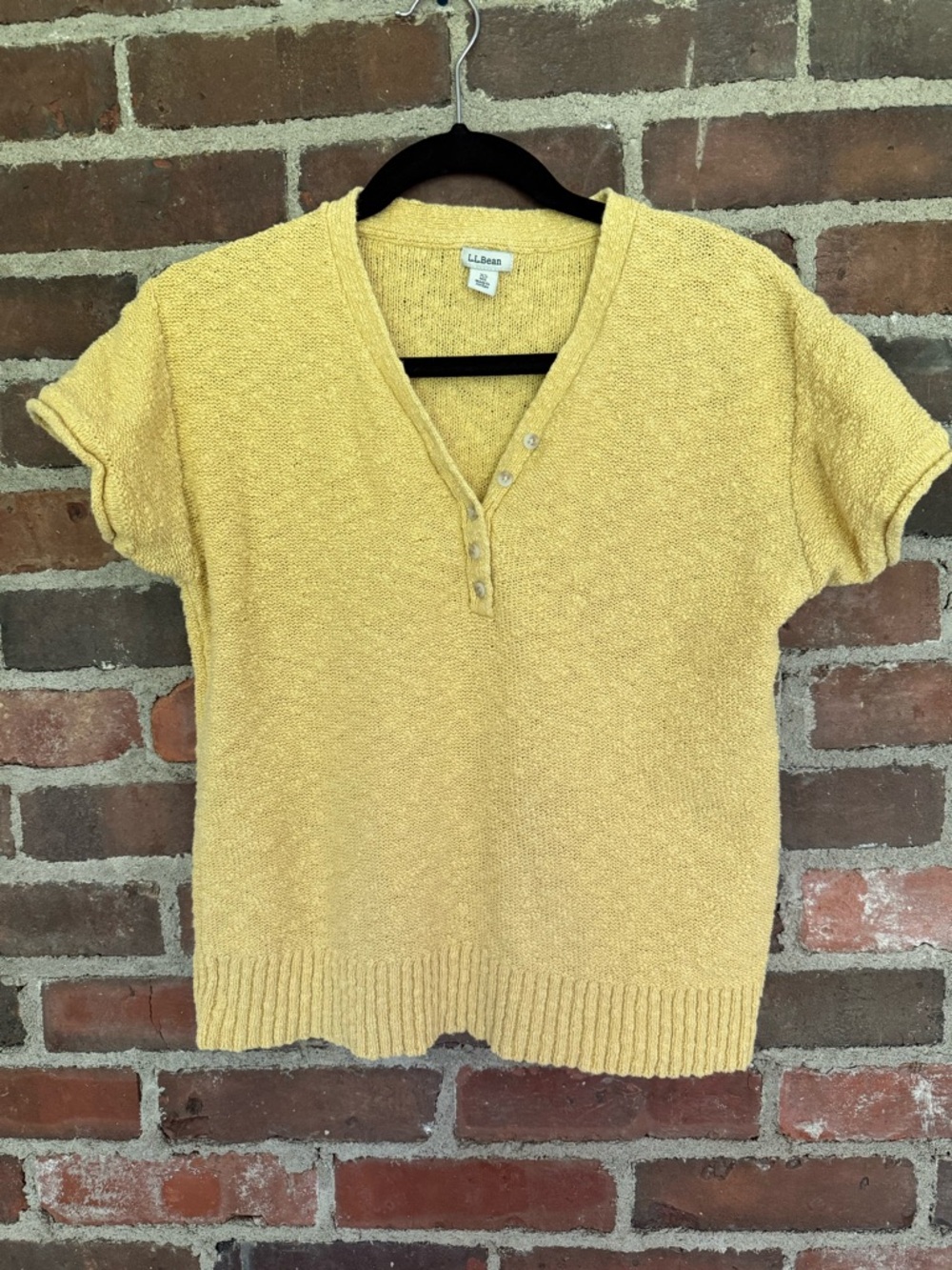L.L.Bean cotton slub sweater Henley short sleeve in Sunflower Yellow